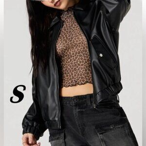 Streetwear Society - Ladies, Faux Leather Bomber Jacket - Black. Size: S. NWT.